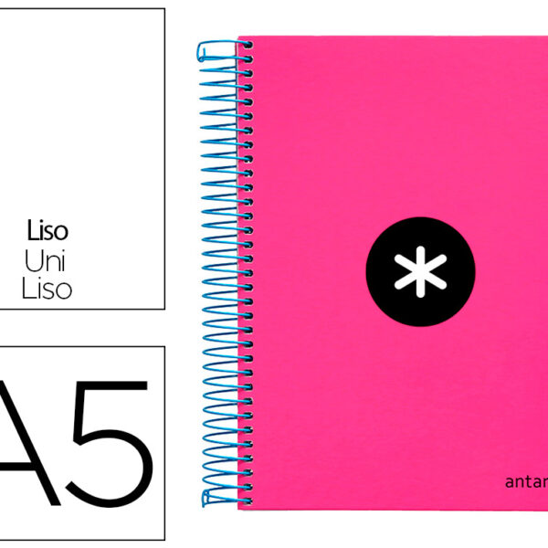 CADERNO ESPIRAL DIN A5 ANTARTIK CAPA FORRADA 120 F 100 GR LISO COM BANDAS DE CORES 6 FUROS COR ROSA FLUOR