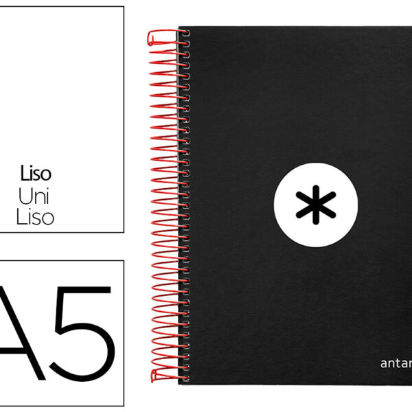 CADERNO ESPIRAL DIN A5 ANTARTIK CAPA FORRADA 120 F 100 GR LISO COM BANDAS DE CORES 6 FUROS COR PRETO