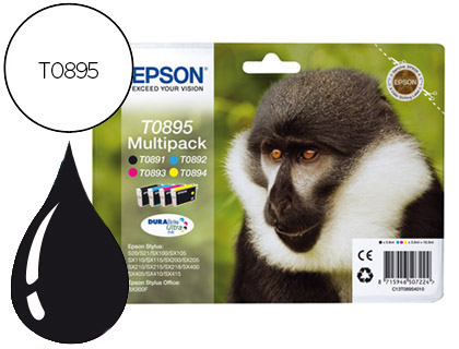 TINTEIRO EPSON T0895 MULTIPACK STYLUS S21/ SX100/SX105/ SX115/SX215/SX218/ SX400/SX40/ SX415 BX300 PRETO AMARELO CIAN E
