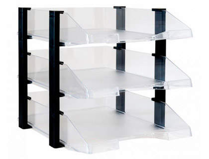 TABULEIRO DE SECRETARIA ARCHIVO 2000 PLASTICO TRANSPARENTE COM ELEVADORES PRETO CONJUNTO DE 3 TABULEIROS 280X285X350 MM