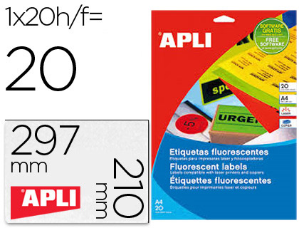 ETIQUETA ADESIVA APLI 02879 210X297 MM PARA FOTOCOPIADORA LASER CAIXA COM 20 FOLHAS DIN A4 LARANJA