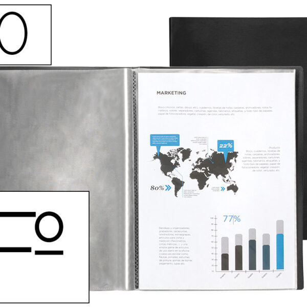 CAPA CATALOGO LIDERPAPEL COM ESPIRAL 10 BOLSAS POLIPROPILENO FOLIO PRETO