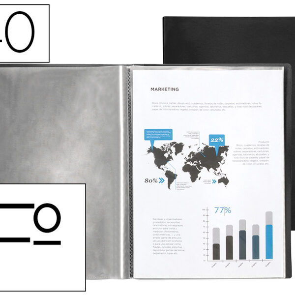 CAPA CATALOGO LIDERPAPEL COM ESPIRAL 40 BOLSAS POLIPROPILENO FOLIO PRETO