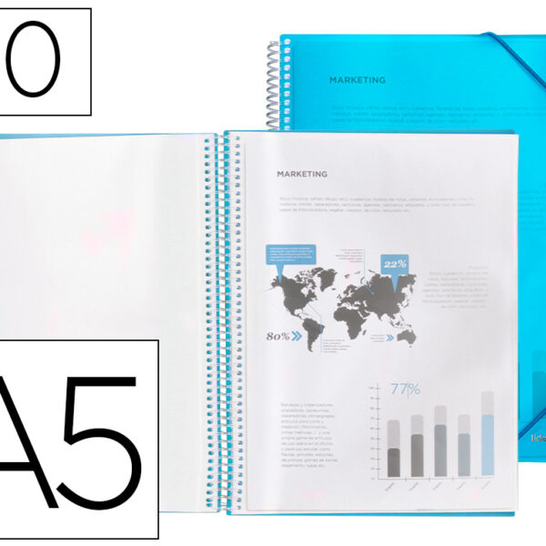 CAPA CATALOGO LIDERPAPEL COM ESPIRAL 20 BOLSAS POLIPROPILENO DIN A5 AZUL