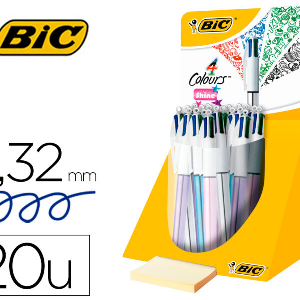 ESFEROGRAFICA BIC QUATRO CORES SHINE CORES METALIZADAS PONTA DE 1 MM EXPOSITOR DE 20 UNIDADES