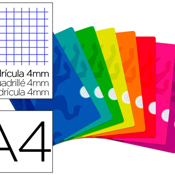 CADERNO ESCOLAR AGRAFADO OXFORD CAPA FLEXIVEL OPTIK PAPER OPENFLEX 48 FOLHAS 90 GR DIN A4 QUADRICULA 4 MM CORES SORTIDAS