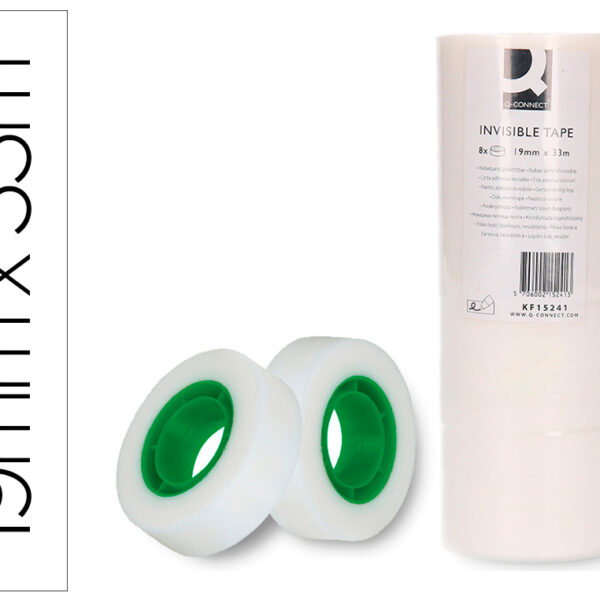 FITA ADESIVA Q-CONNECT 33 MT X 19 MM INVISIVEL CAIXA DE 8 UNIDADES