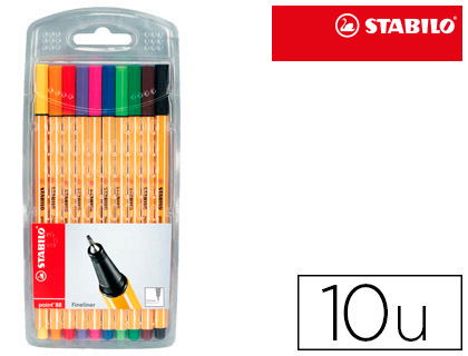 MARCADOR STABILO PONTA DE FIBRA POINT 88 ESTOJO DE 10 CORES SORTIDAS