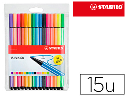 MARCADOR STABILO AGUARELAVEL PEN 68 ESTOJO DE 10 CORES STANDARD + 5 CORES NEON