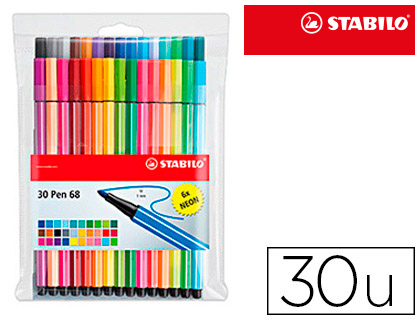 MARCADOR STABILO AGUARELAVEL PEN 68 ESTOJO DE 24 CORES STANDARD + 6 CORES NEON
