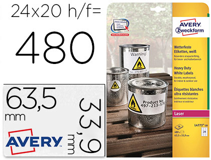 ETIQUETA ADESIVA AVERY POLIESTER BRANCO 63,5X33,9 MM PARA IMPRESSORA LASER PACK DE 480 UNIDADES