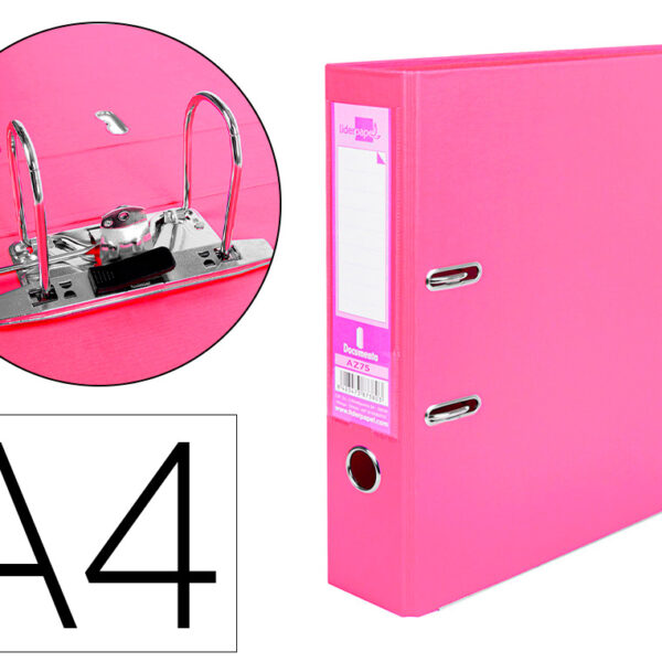 PASTA DE ARQUIVO DE ALAVANCA LIDERPAPEL DOCUMENTA PVC DIN A4 LOMBADA 75 MM ROSA