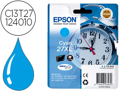 TINTEIRO EPSON 27XL WF3620 / 7110 / 7610 / 7620 CYAN 1.100 PAG