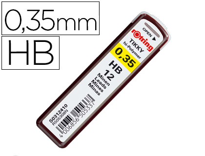 MINAS ROTRING GRAFITE 0,35 MM HB ESTOJO DE 12 MINAS