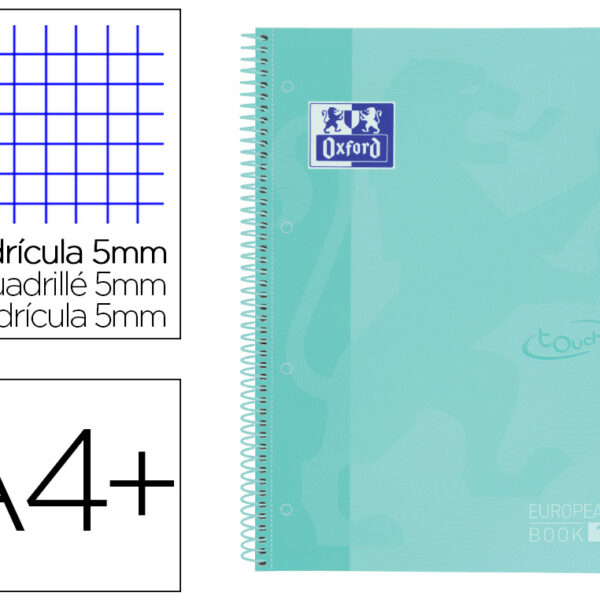 CADERNO ESPIRAL OXFORD EBOOK 1 SCHOOL TOUCH TE DIN A4+ 80 FOLHAS QUADRICULA 5 MM COM MARGEM MINT PASTEL