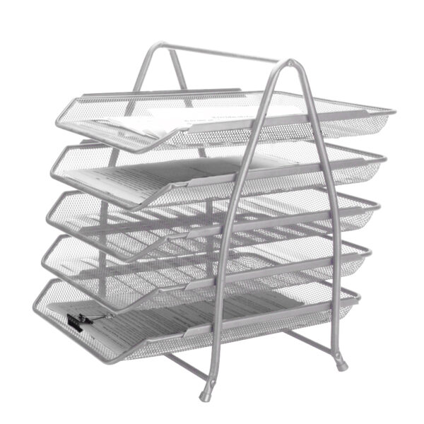 TABULEIRO SECRETARIA Q-CONNECT METALICA REDE PRATA 5 BANDEJAS MOVEIS 350X275X375 MM