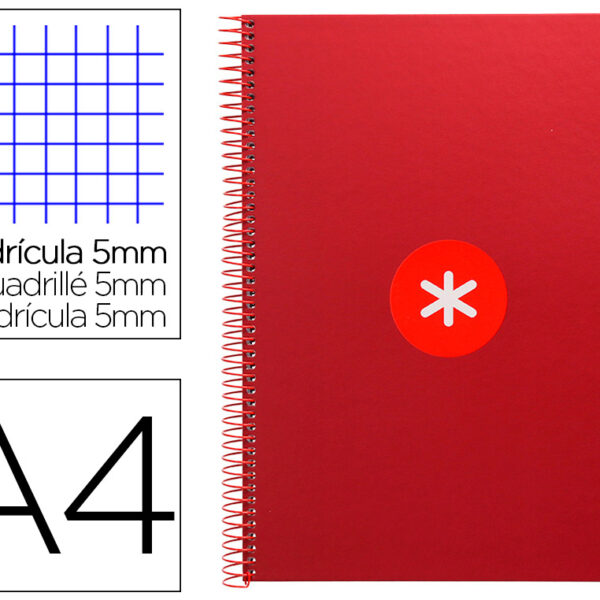 CADERNO ESPIRAL A4 MICRO ANTARTIK CAPA FORRADA 80F 90 GR QUADRICULA 5MM 1 BANDA 4 FUROS COR FRAMBOESA