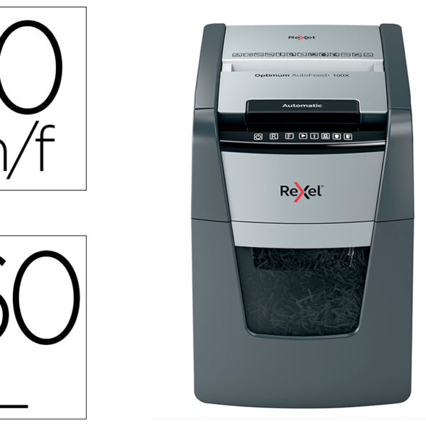 DESTRUIDORA DE DOCUMENTOS REXEL OPTIMUM AUTO+ 100X EU CAPACIDADE 100 FOLHAS PARTICULAS DESTROI AGRAFES CLIPS E CARTOES