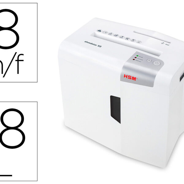 DESTRUIDORA DE DOCUMENTOS HSM SHREDSTAR X8 CAPACIDADE DE CORTE 8 FOLHAS EM PARTICULAS DESTROI AGRAFES CLIPS CD E CARTOES