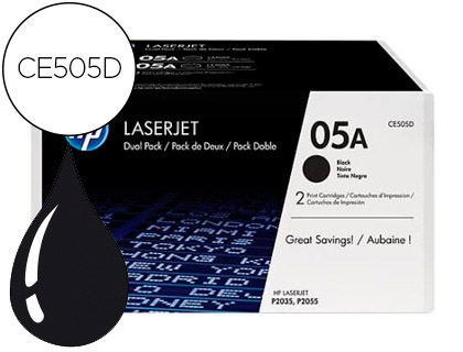 TONER HP 05A LASERJET P2033 / 2035 / 2036 / 2037 / 2054 / 2055 / 2056 / 2057 PRETO PACK DE 2 UNIDADES 2.300 PAG