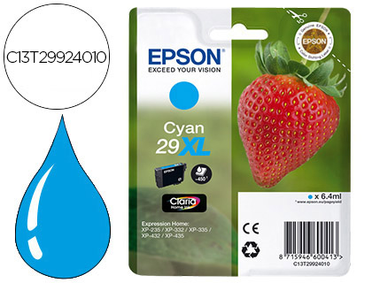 TINTEIRO EPSON HOME 29 XL T2992 XP435/330/335/332/430/235/432 CIAN 450 PAG