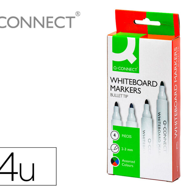 MARCADOR Q-CONNECT QUADRO BRANCO 4 CORES SORTIDAS PONTA REDONDA 3.0 MM
