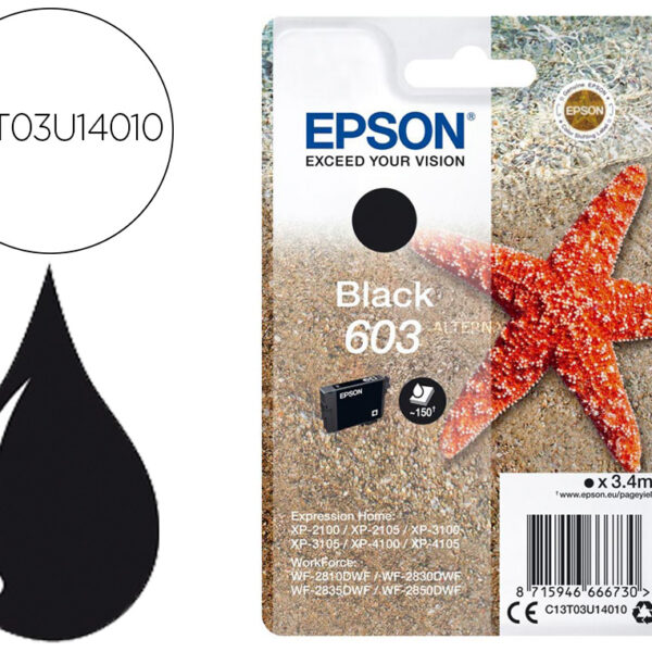 TINTEIRO EPSON 603 XP-2100 / 2105 / 3100 / 4100 / WF-2810 / 2830 / 2835 / 2850 PRETO 150 PAGINAS