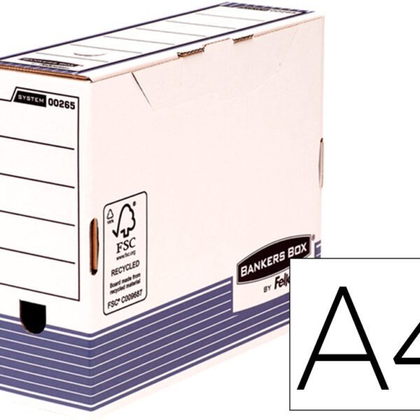 CAIXA PARA ARQUIVO MORTO FELLOWES A4 CARTAO RECICLADO 100% LOMBADA 100 MM MONTAGEM AUTOMATICA COR AZUL