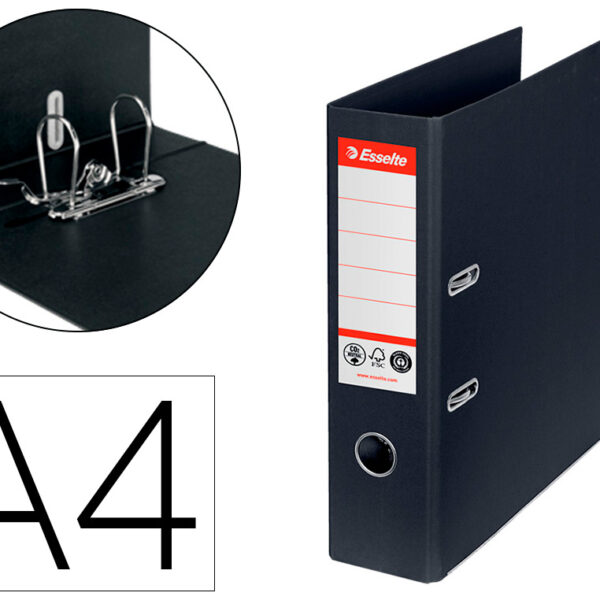 PASTA DE ARQUIVO DE ALAVANCA ESSELTE Nº1 CO2 NEUTRAL DIN A4 CARTAO FORRADO LOMBADA 75 MM PRETO