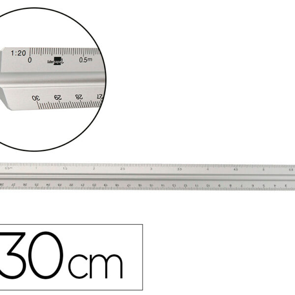 ESCALA LIDERPAPEL ALUMINIO FORMA TRIANGULAR COM BOLSA PROTETORA COMPRIMENTO 30 CM 1:20 1:25/1:50/1:75/1:100/1:150