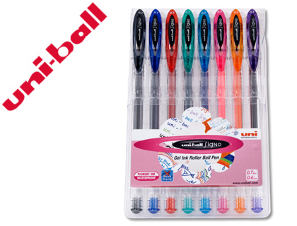 ROLLER UNI BALL UM-120 SIGN0 0,7 MM TINTA GEL ESTOJO DE 8 CORES BASICAS