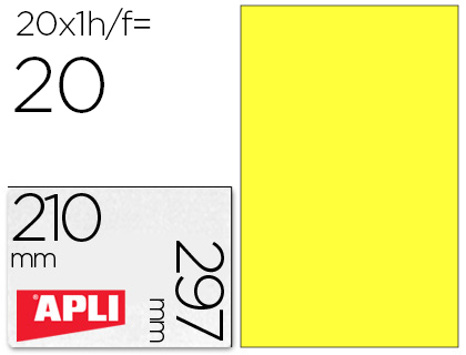ETIQUETA ADESIVA APLI 02878 MEDIDAS 210X297 MM PARA LASER FOTOCOPIADORA TINTEIRO CAIXA COM 20 FOLHAS DIN A4 AMARELO