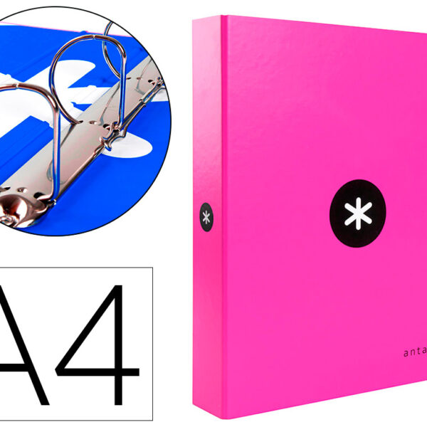 PASTA ANTARTIK DIN A4 FORRADA 4 ANEIS 40 MM MISTOS FORRADA COR ROSA