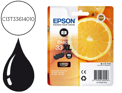 TINTEIRO EPSON 33 XL EXPRESSION PREMIUM XP530 / 630 / 635 / 830 PRETO 8,1 ML 400 PAG